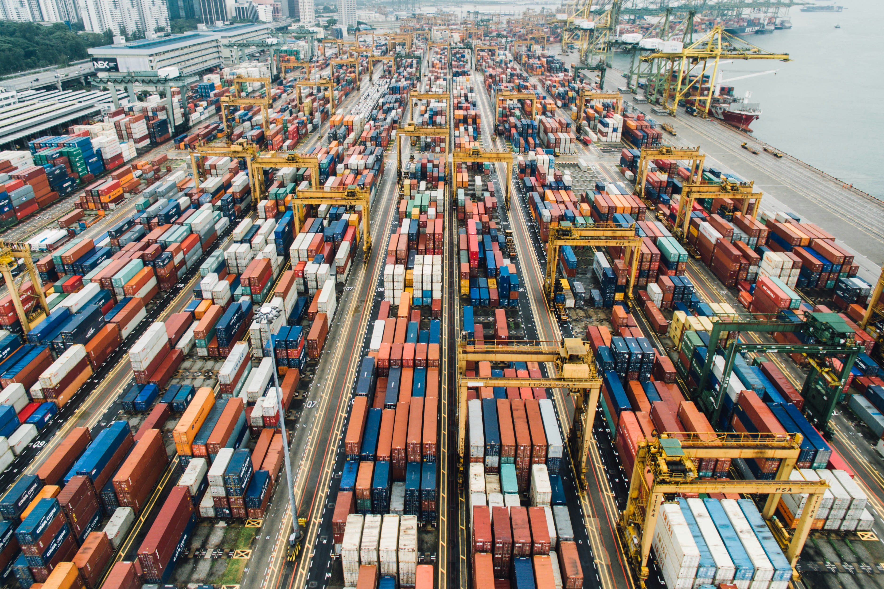 Aerial view of container terminal operations