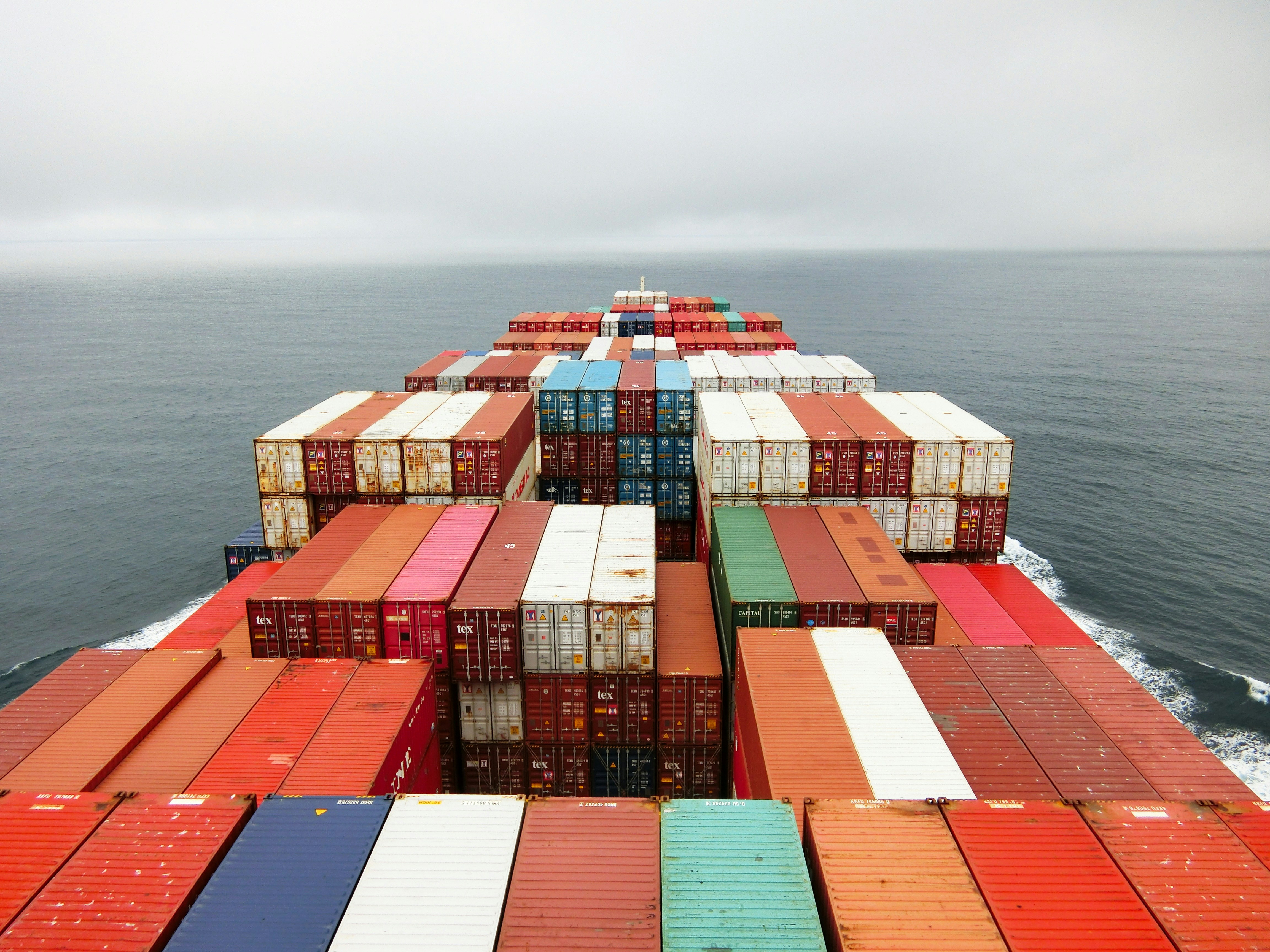 Containers stacked on a ship's bow